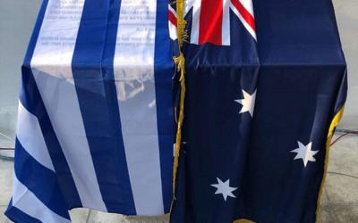 ANZAC MEMORIAL PLAQUE UNVEILED IN MOURNIES CHANIA